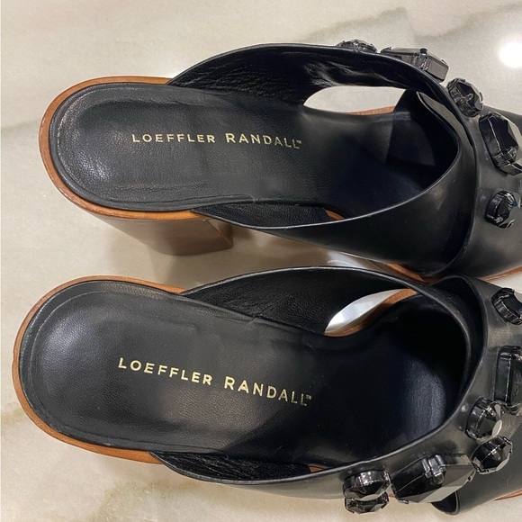 Loeffler Randall Sandals size 8 Black Jeweled Block Heel - Picture 5 of 11